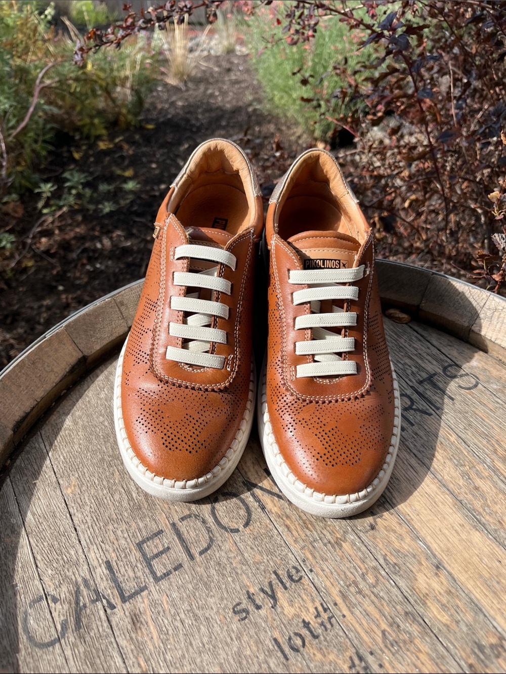 PIKOLINOS Brown Leather Perforated Casual Loafers with White Sole